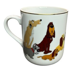 Vtg Disney Productions LADY AND THE TRAMP Mug Cup Ceramic 22k Gold Trim JAPAN